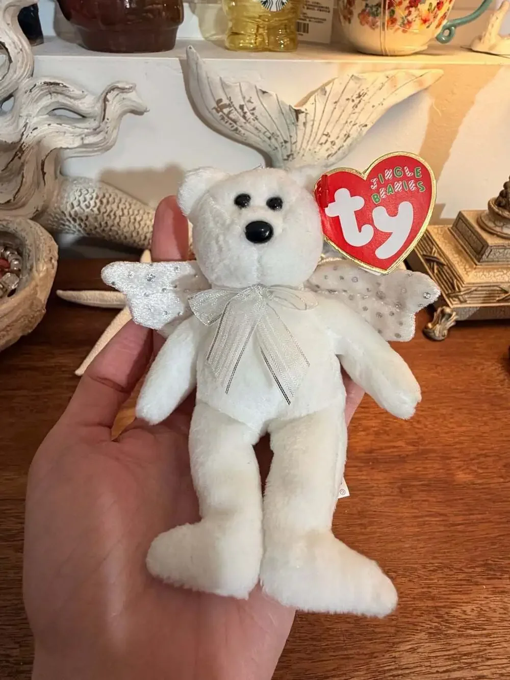 Ty Jingle Beanies Herald White Angel Bear Plush Ornament